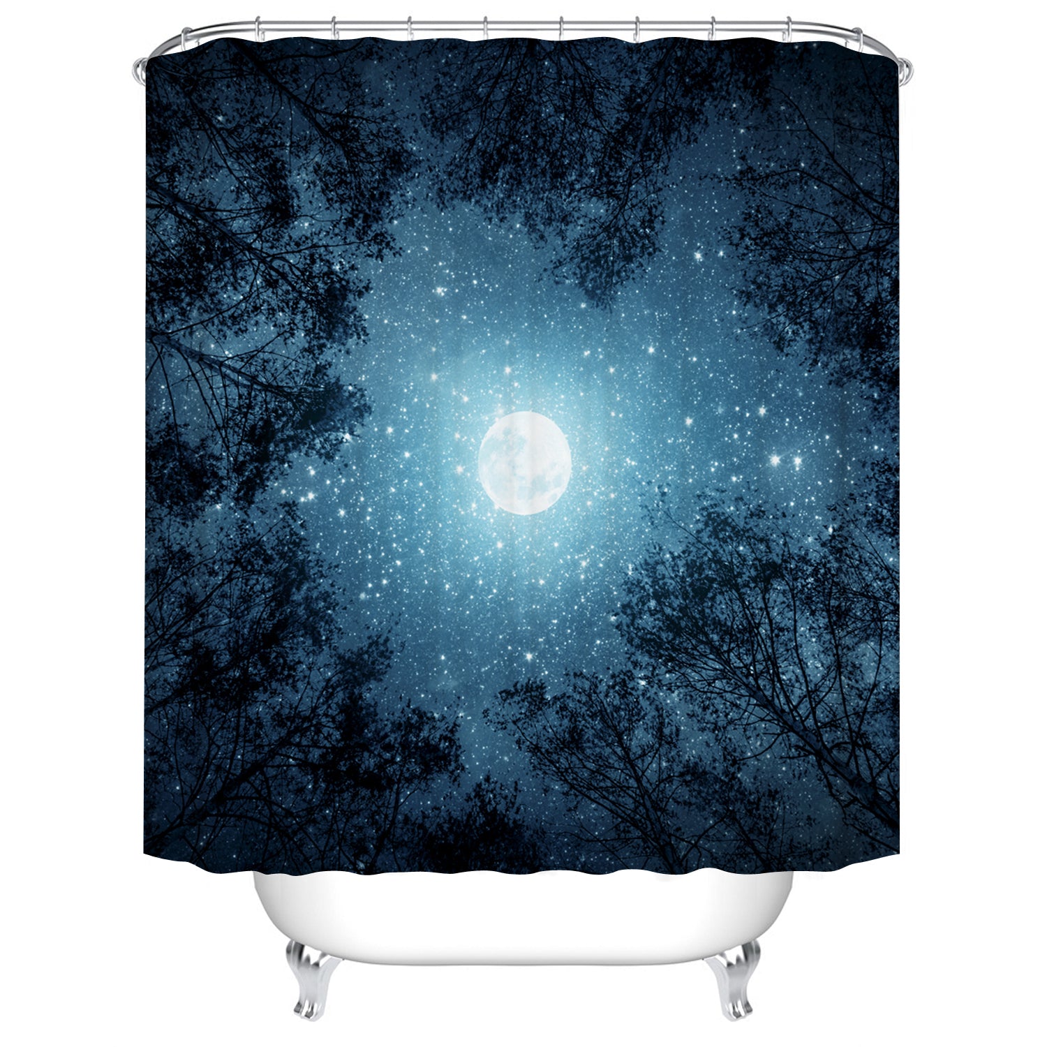 Astrology Blue Forest Moonlight with Stars Full Moon Shower Curtain