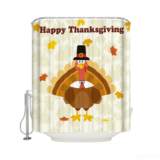 Autumn Season Fall Leaves with Gentleman Turkey Cosplay Thanksgiving Holiday Shower Curtain