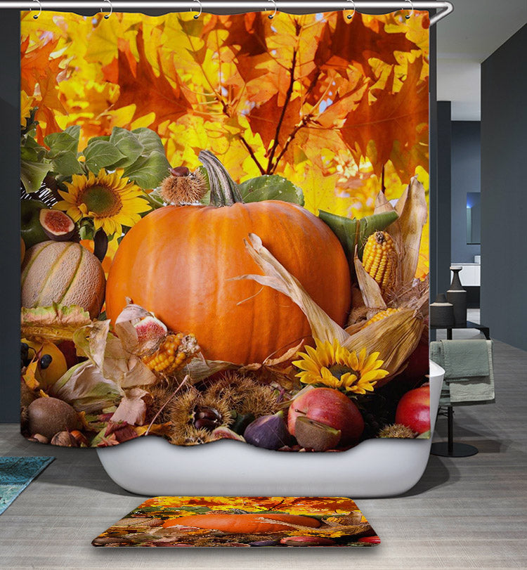 Autumn Harvest Vegetables with Pumpkin Holiday Shower Curtain