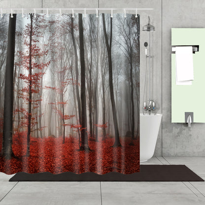 Autumn Red Woodlands Forest Shower Curtain