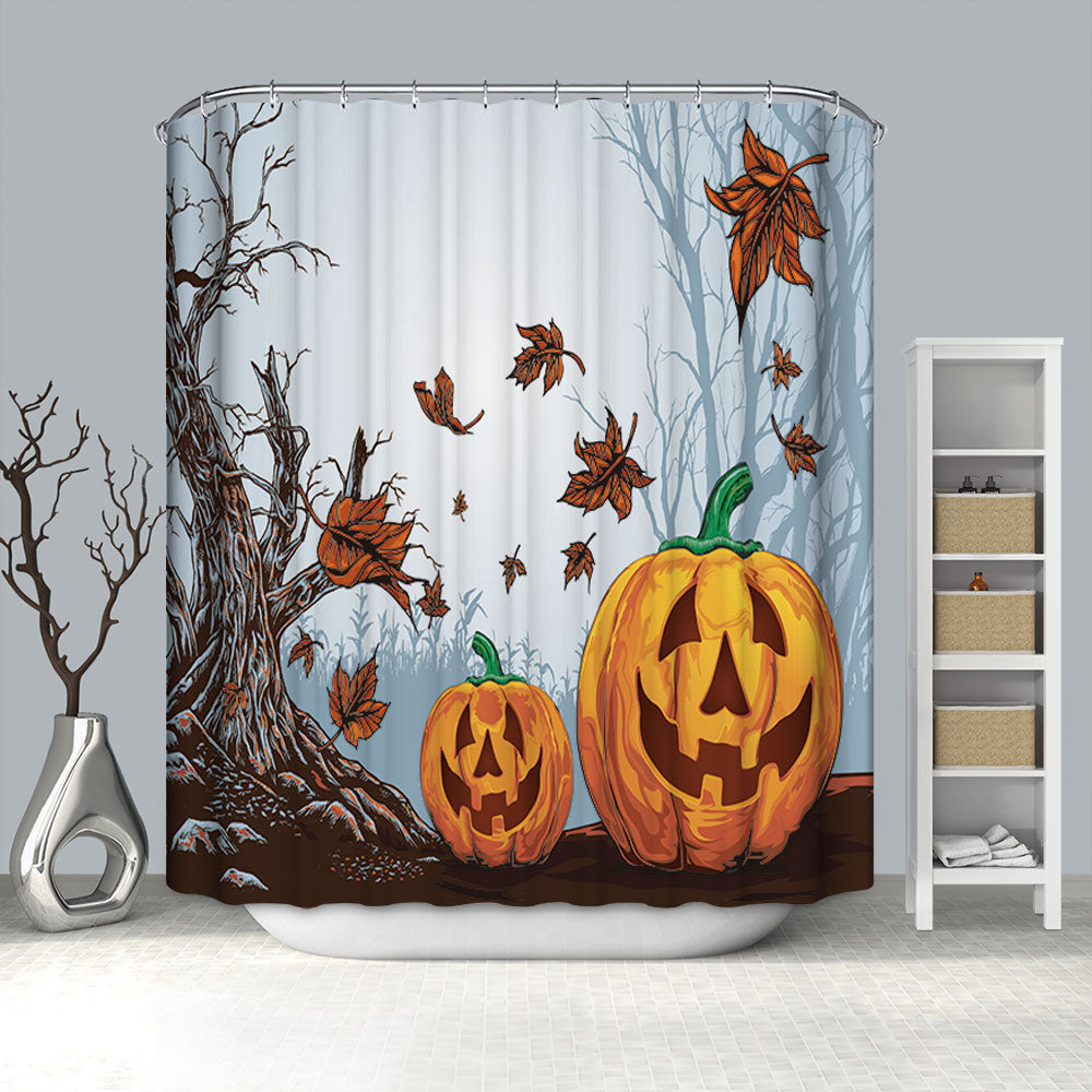 Autumn Scary Pumpkin with Tree Halloween Shower Curtain