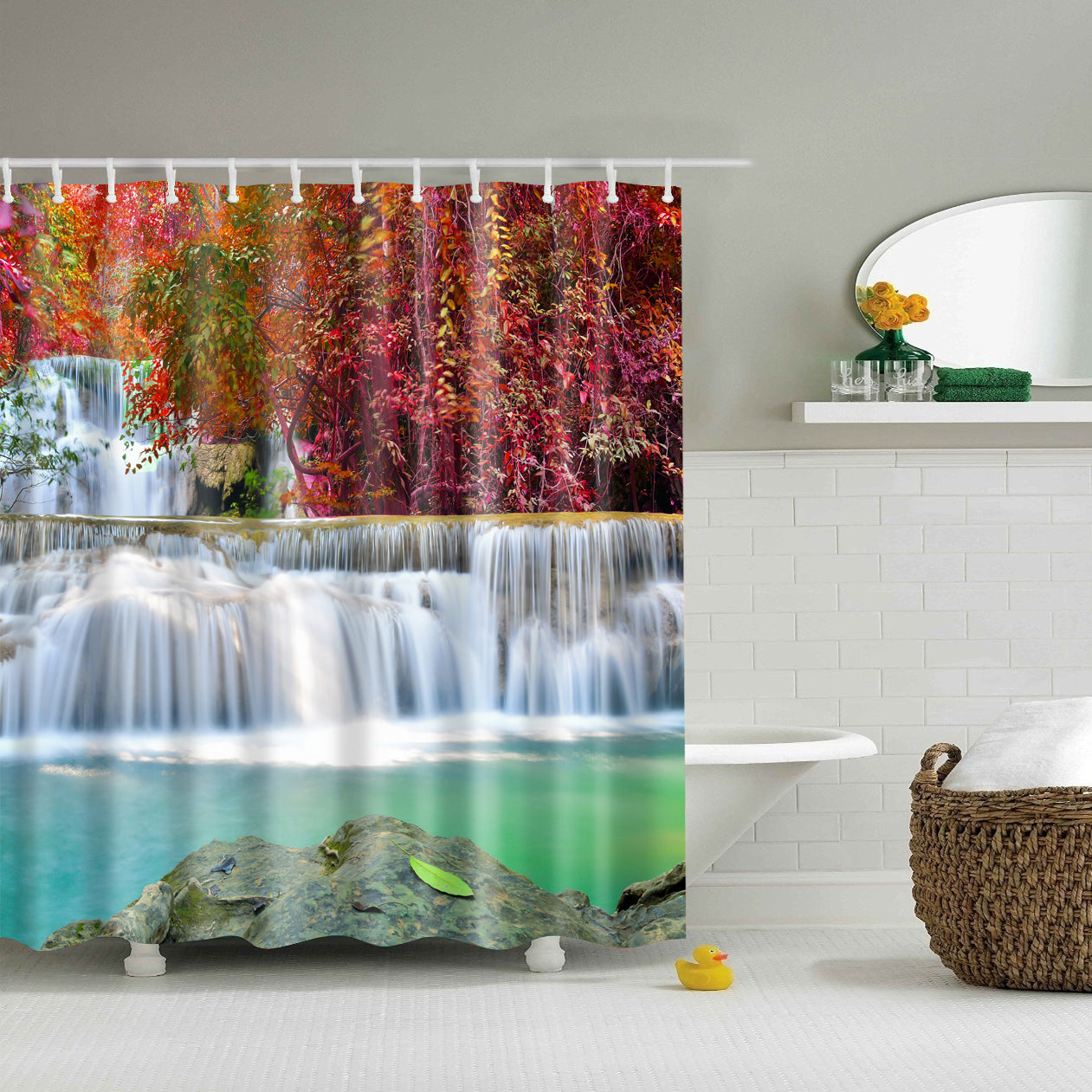 Autumn Waterfall Leaves Shower Curtain