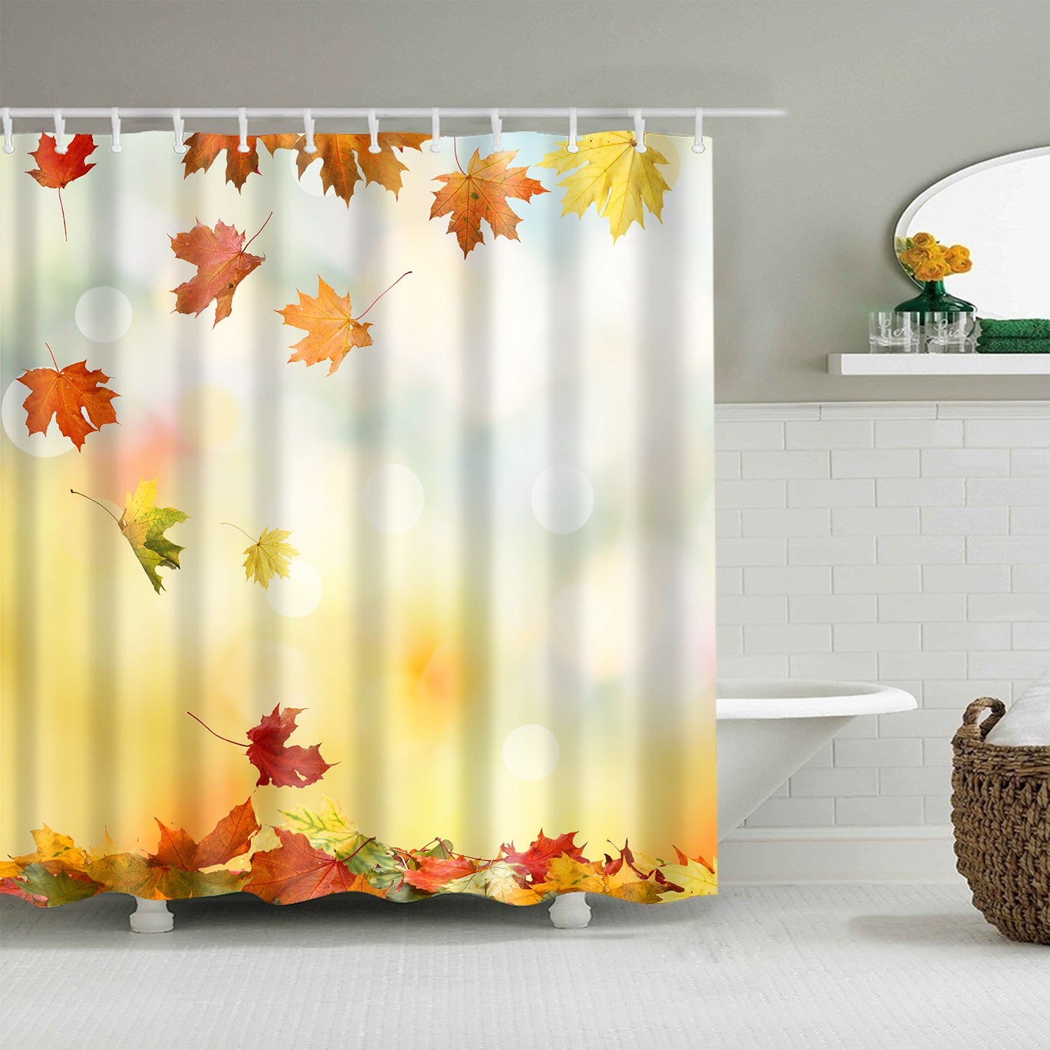 Autumnal Falling Foliage Map Leaves Shower Curtain