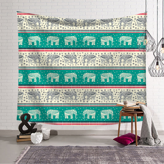 Aztec Ethnic Tribal Green Elephant Tapestry