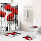 Red Poppies Ink Print Shower Curtain Set - 4 Pcs