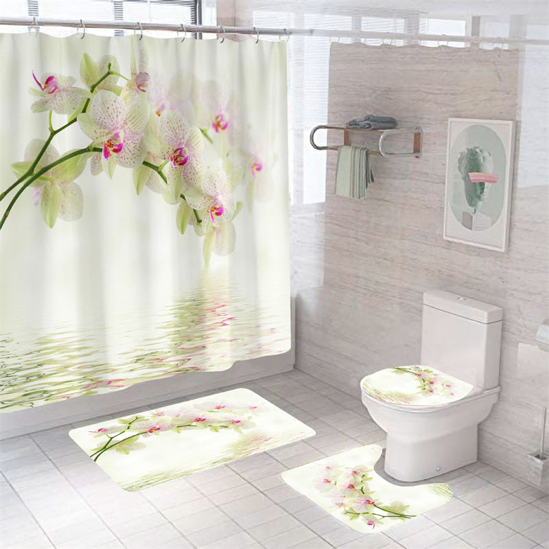 Fancy Spring Orchid Shower Curtain Set - 4 Pcs
