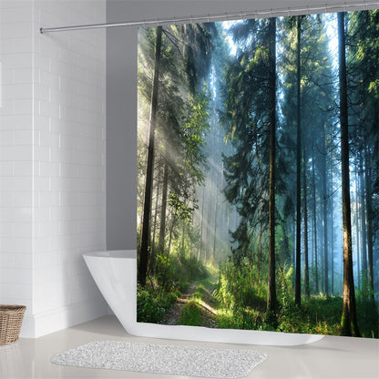 Fantasy Green Landscape Misty Forest Shower Curtain Set - 4 Pcs
