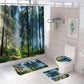 Fantasy Green Landscape Misty Forest Shower Curtain Set - 4 Pcs