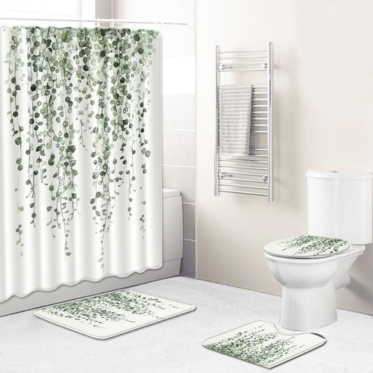 White Green Eucalyptus Plant Shower Curtain