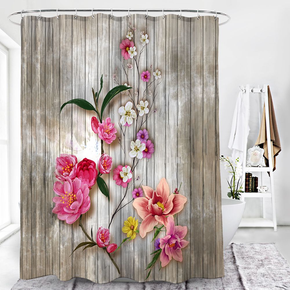 Bard Door Plank of Floral Shower Curtain
