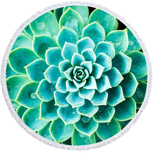 Beautiful Botanical Plants Green Cactus Round Beach Towel