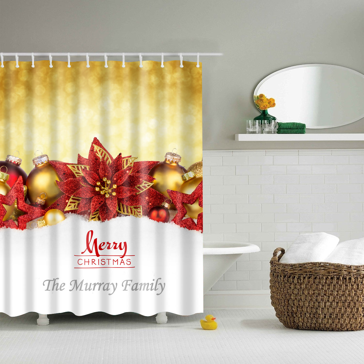 Beautiful Flower with Jingle Bell Christmas Shower Curtain