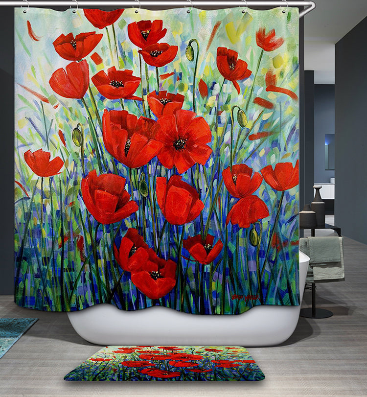 Beautiful Red Poppies Painting Shower Curtain