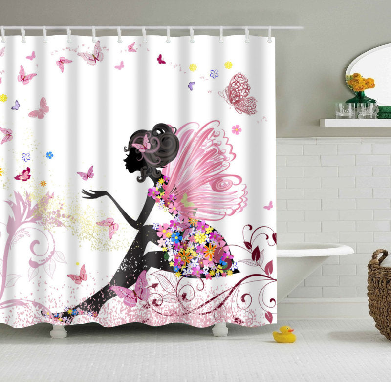 Fairy Afro Girl Shower Curtain Set 4 Pcs Beautiful Girly Pinky Erfly Bathroom Decor Accessories Gojeek