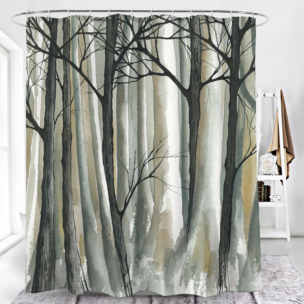 Black White Winter Forest Tree Shower Curtain