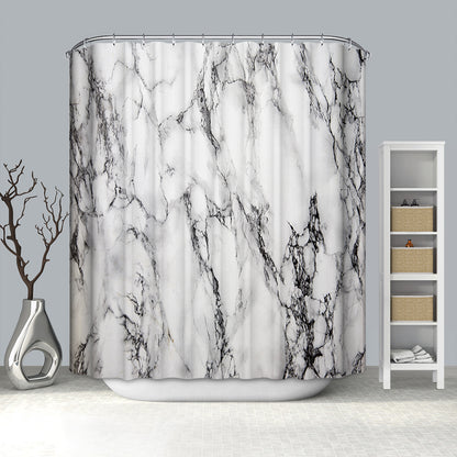 Black Cracked Lines White Marlbe Print Black and White Marble Shower Curtain