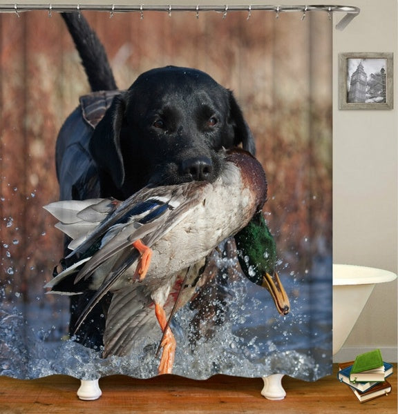 Black Dog Duck Hunting Shower Curtain