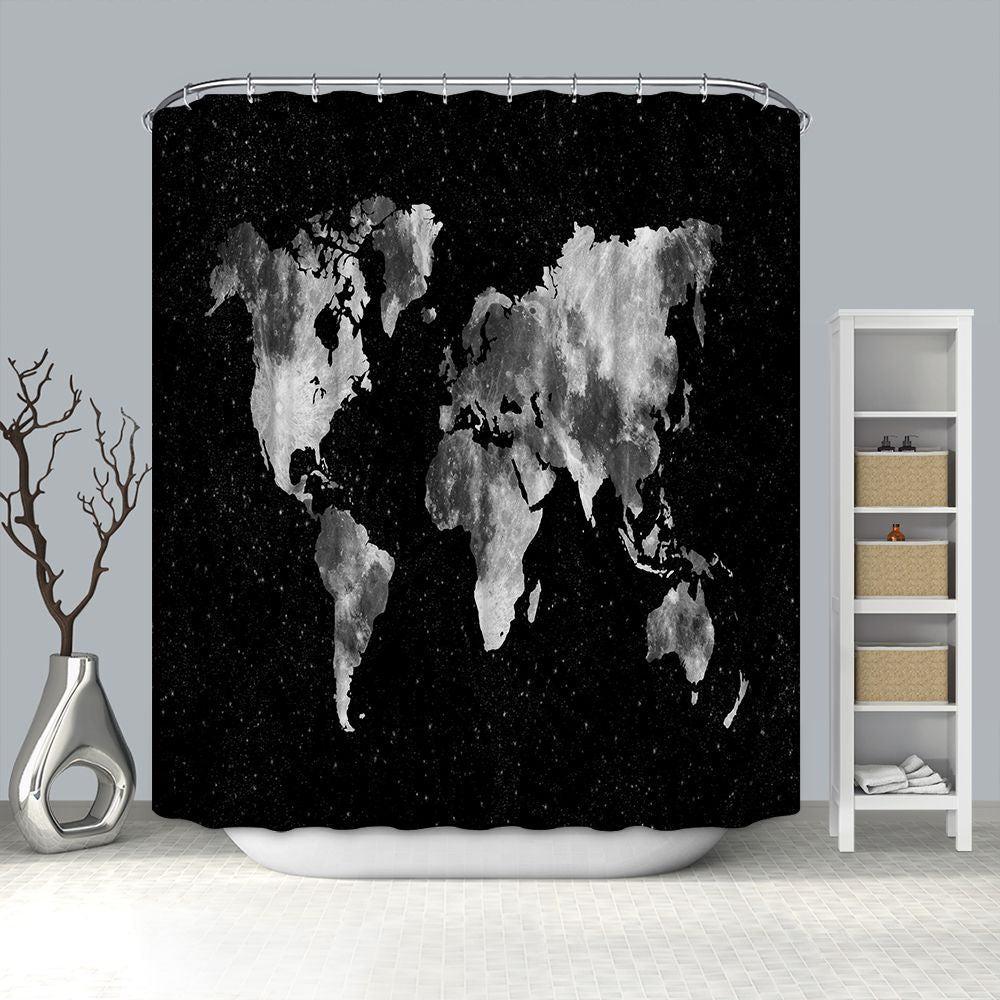 Black Grey World Map Shower Curtain