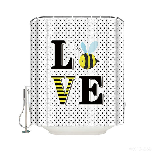 Black Polka Dot Backdrop Love Quote with Little Cute Bee Girly Bee Love Shower Curtain