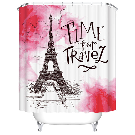 Black Red Drawing European Themed Eiffel Tower Travel Shower Curtain