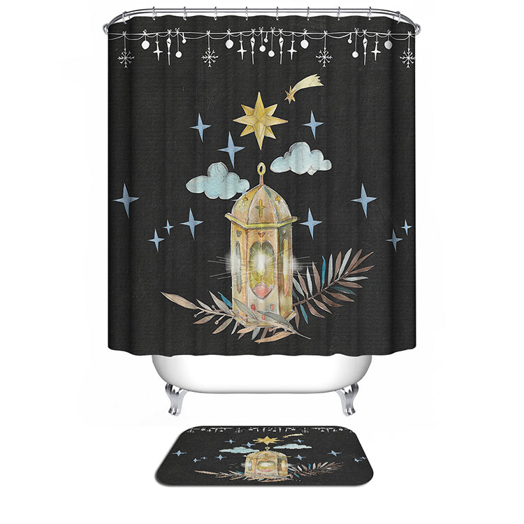 Black Sky Night with Clouds Star Christmas Lantern Shower Curtain