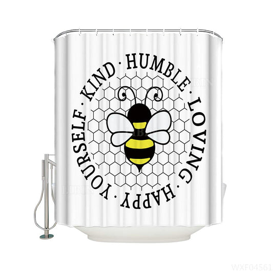 Black White Honeycomb with Inspiration Quote Yellow Girly Elegant Bee Shower Curtain