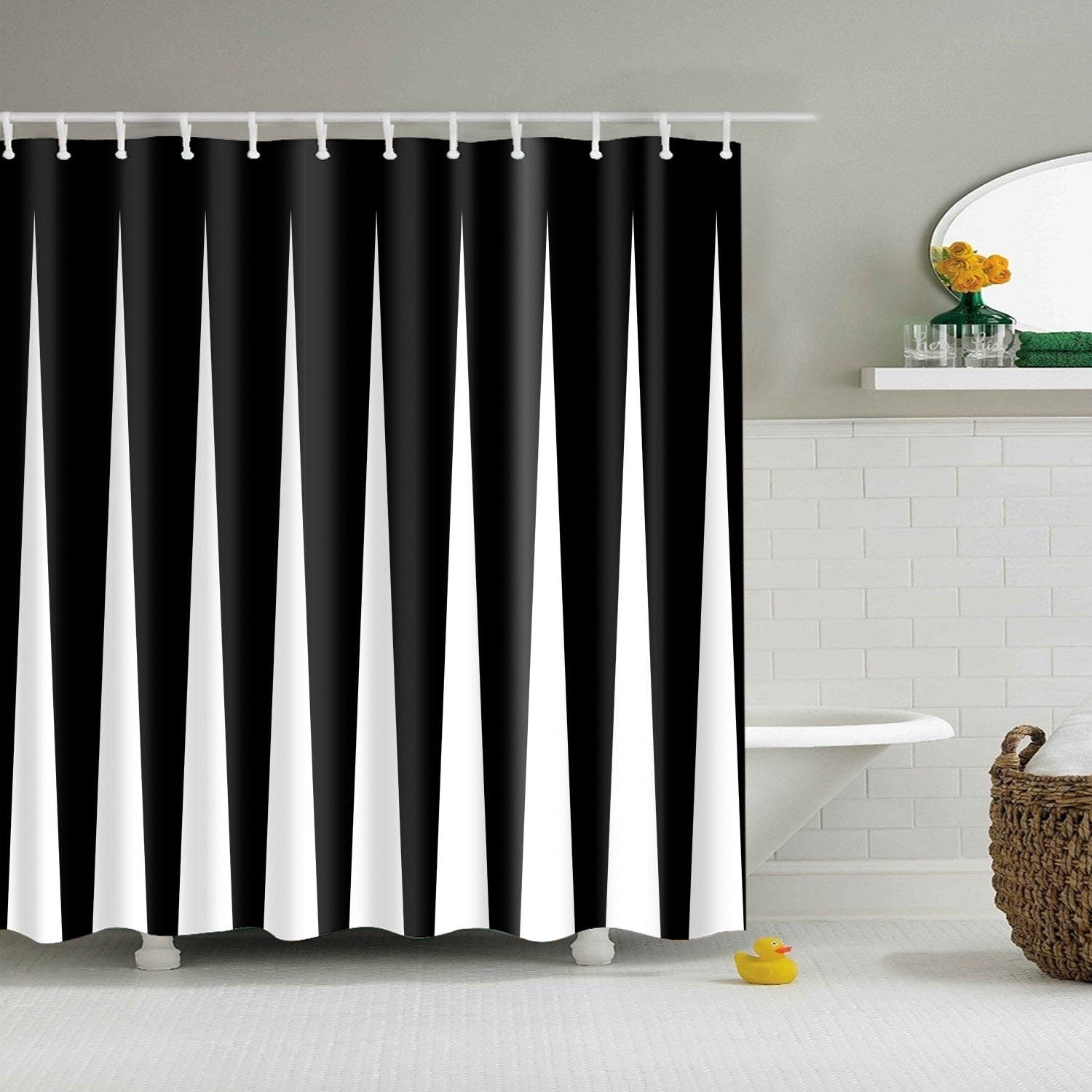 Black White Modern Bevel Stripe Monochrome Shower Curtain