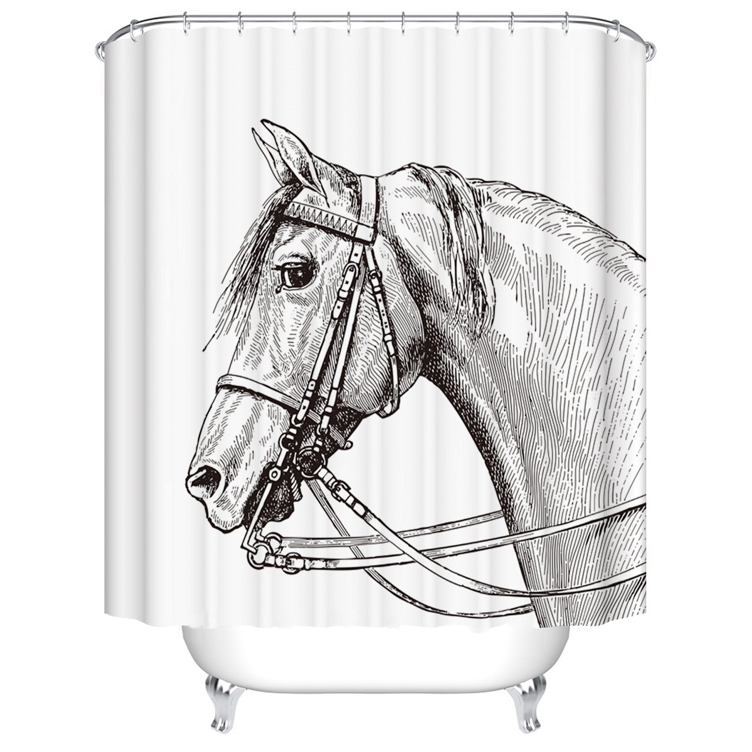 Black White Pencil Drawing Horse Shower Curtain