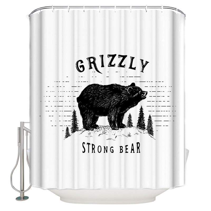 Black White Strong Forest Grizzly Bear Shower Curtain