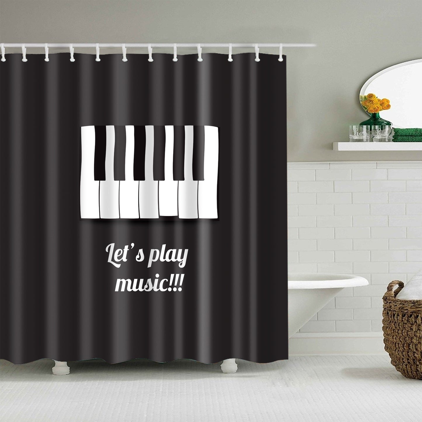 Black Backdrop Music Festival Piano Keyboard Shower Curtain