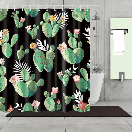 Black Backdrop Queen of the Night Cactus Shower Curtain