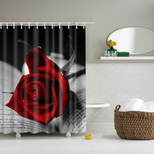Black Book with Red Rose Shower Curtain | GoJeek