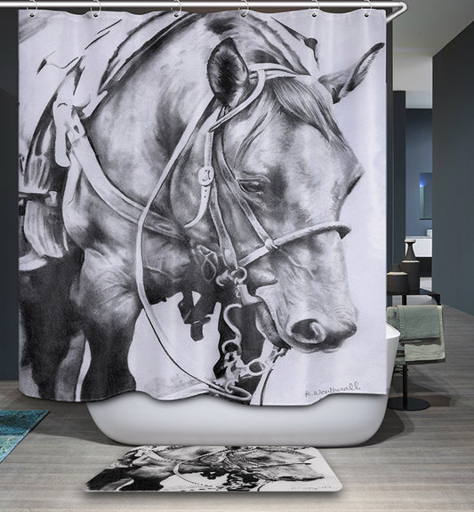 Black White Hand Drawing Realistic Horse Shower Curtain