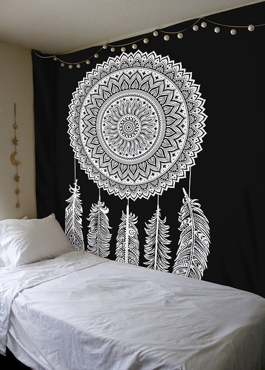 Black White Mandala Bohemian Dream Catcher Tapestry | GoJeek