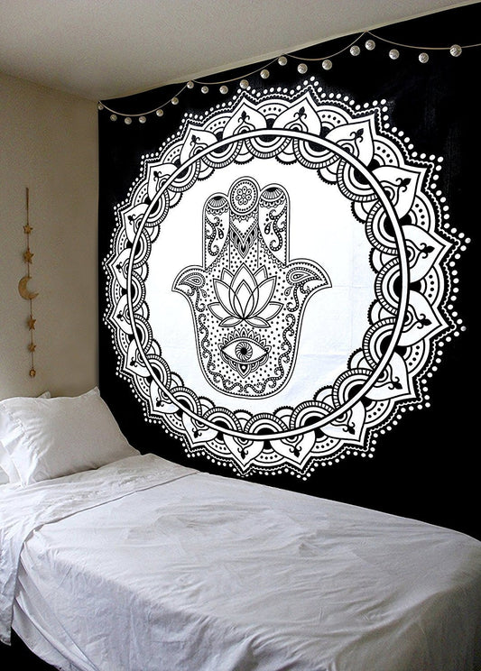 Black White Mandala Wall Art Hamsa Hand Tapestry | GoJeek