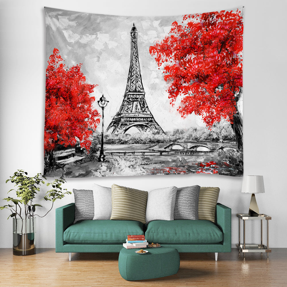Black White Paris Eiffel Tower Tapestry