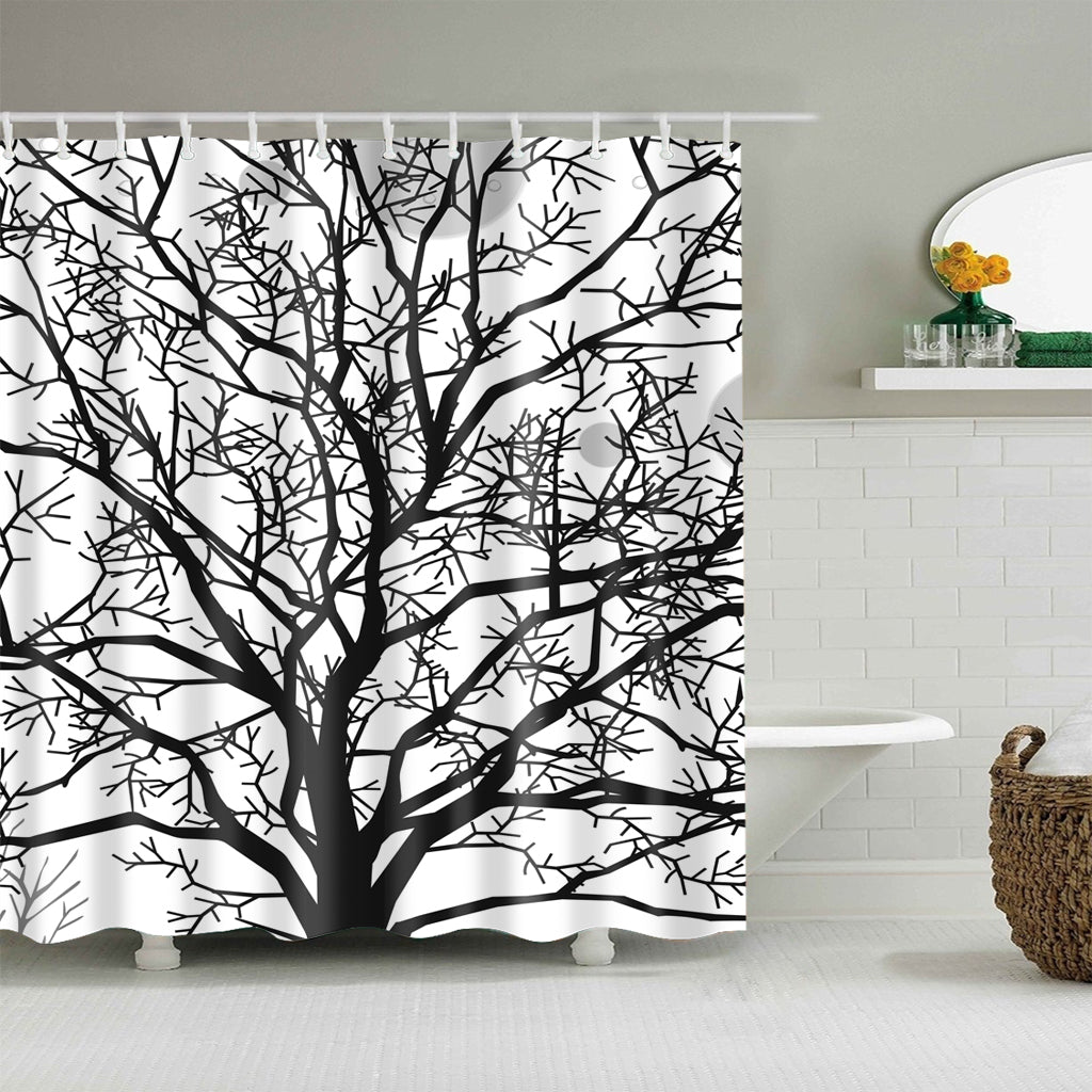 Black White Tree Branch Shower Curtain