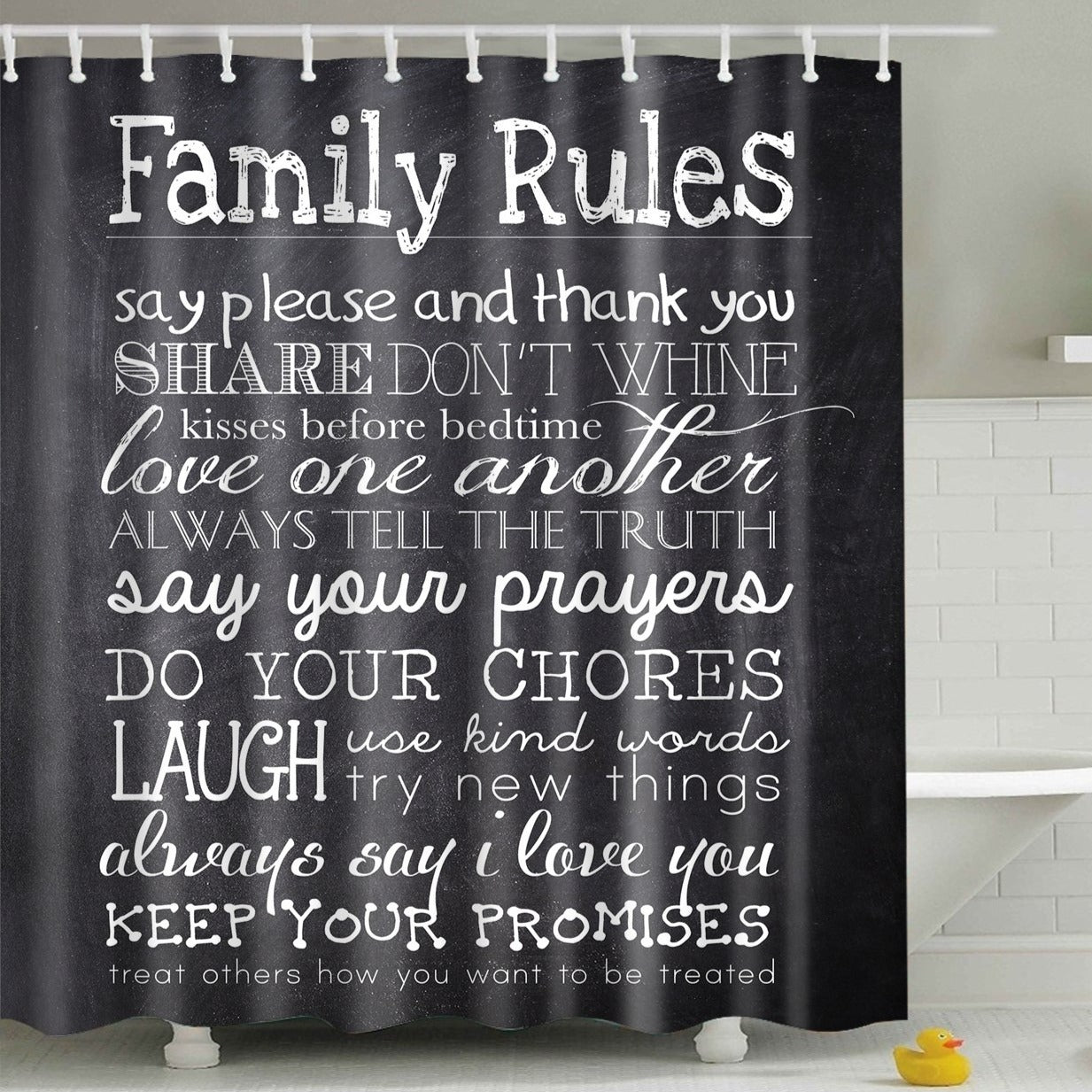 Blackboard Family Rule Shower Curtain | GoJeek