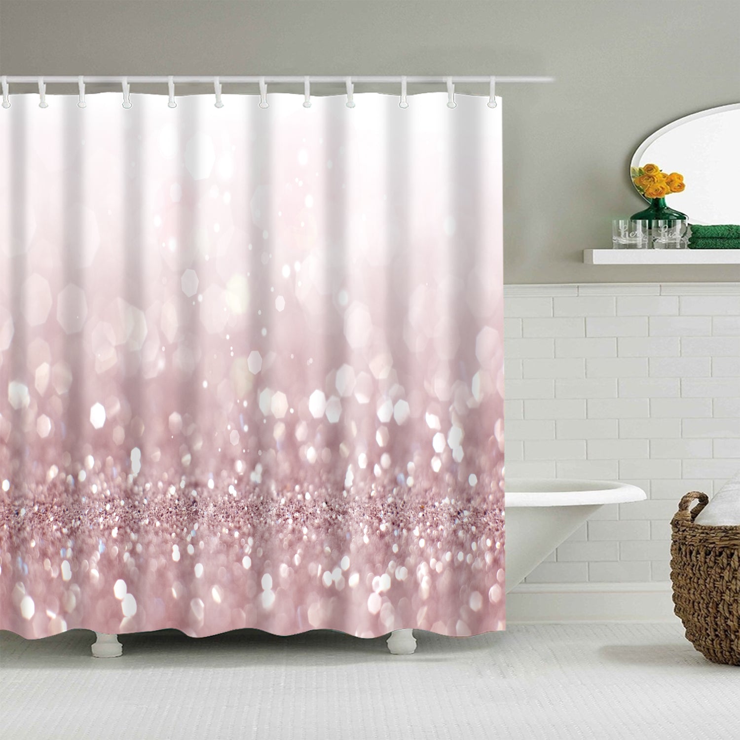 Bling Printed Sparkly Rose Pink Glitter Shower Curtain