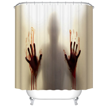 Bloody Hand Print Shadow Scary Crime Scene Shower Curtain Bathroom Decor