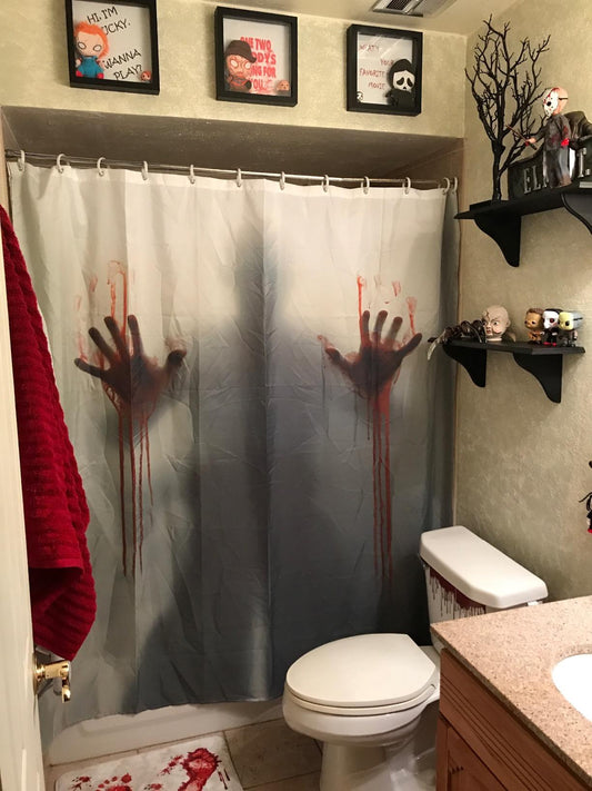 Bloody Hand Print Shadow Scary Shower Curtain