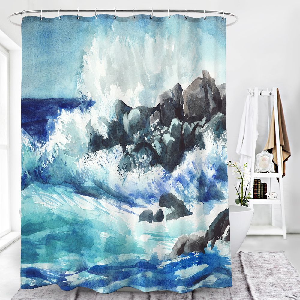 Blue Storming Sea Coastal Waves Shower Curtain