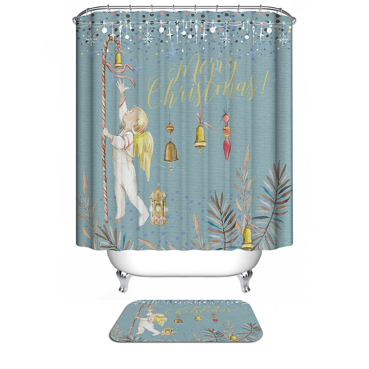 Blue Backdrop Little Prince Angel with His Christmas Candy Cane Christmas Story Shower Curtain
