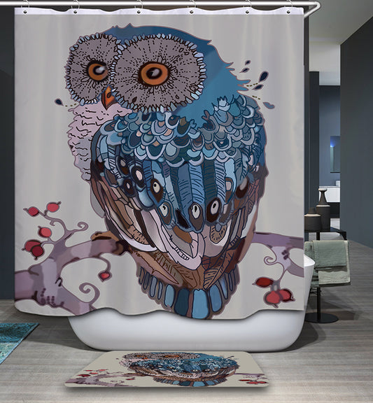 Blue Feather Oil Painting Owl Hanging Tree Screech Owl Shower Curtain