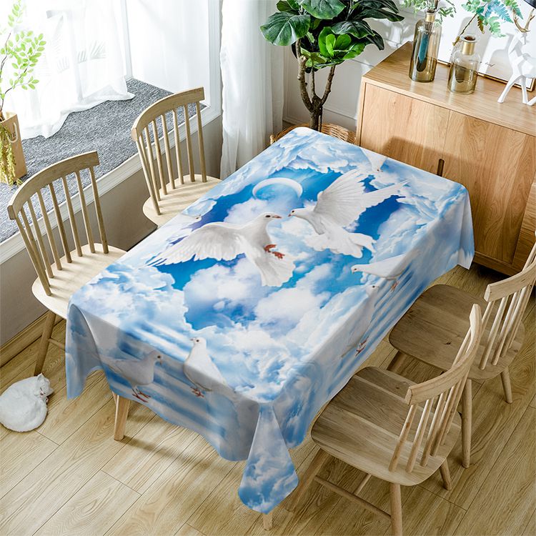 Blue Sky Clouds Pigeon Tablecloth Rectangle Table Cover