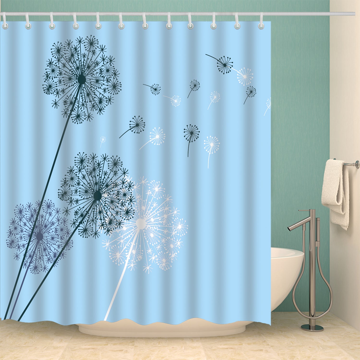 Blue Backdrop Blowing Flower Dandelion Shower Curtain