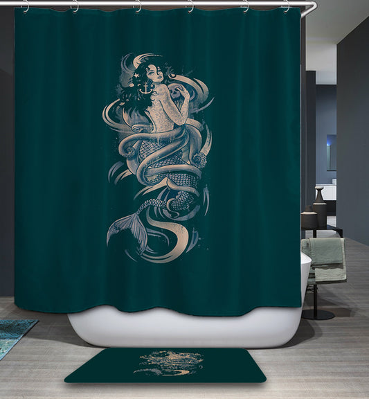 Blue Backdrop Siren Mermaid Shower Curtain