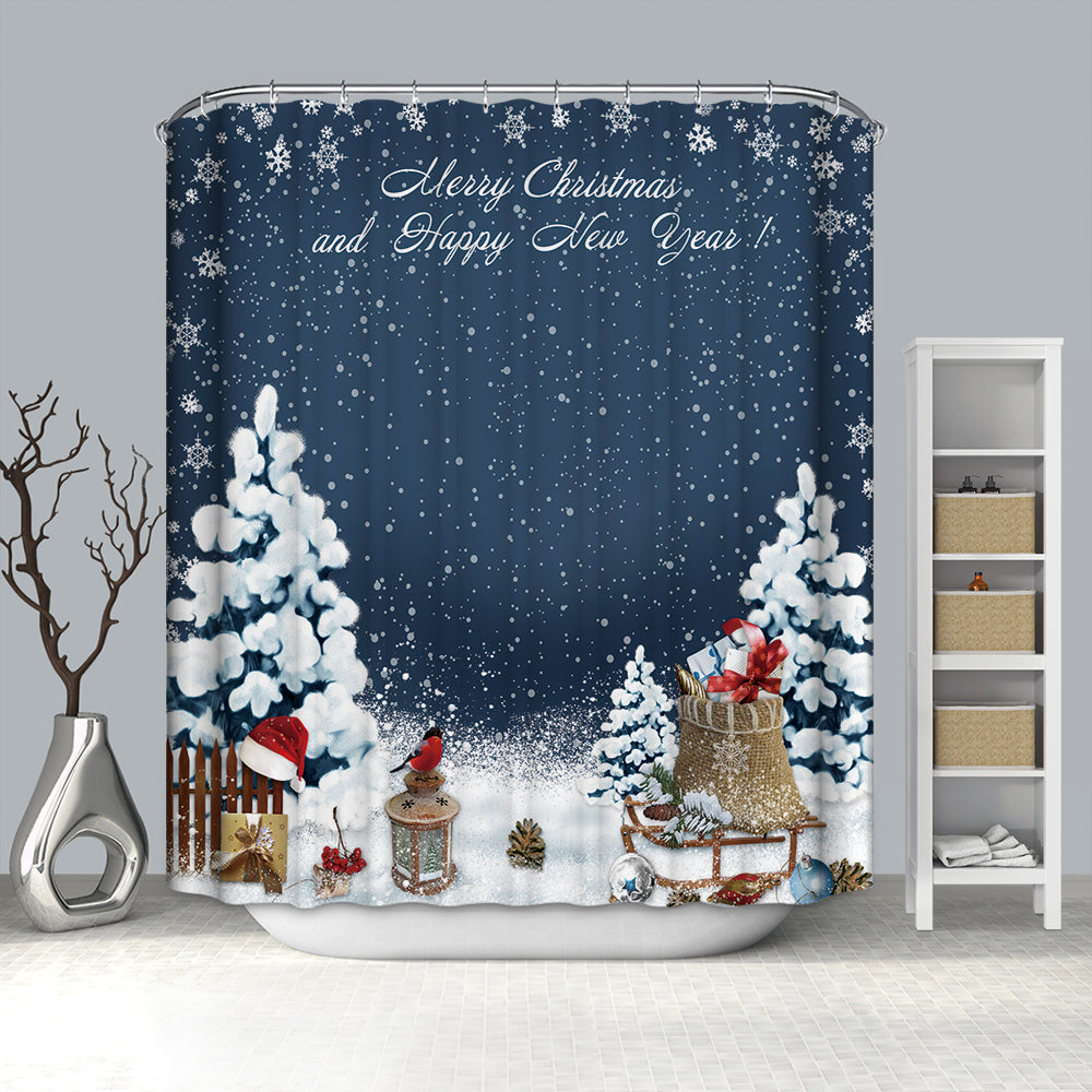 Blue Backdrop with Christmas Gift Holiday Shower Curtain