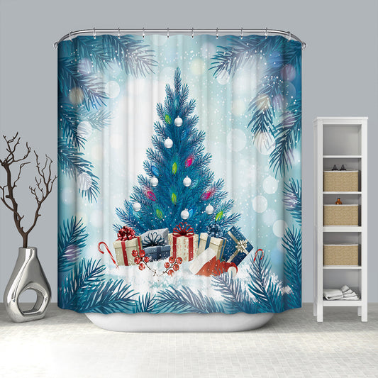 Blue Christmas Tree Design Shower Curtain