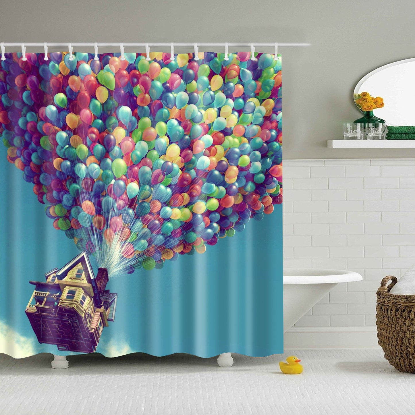 Blue Sky Carrying Lodge Colorful Air Balloons Shower Curtain